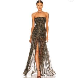 Retrofete Nicole Green Tiger Print Strapless Maxi Dress Gown XL NWT